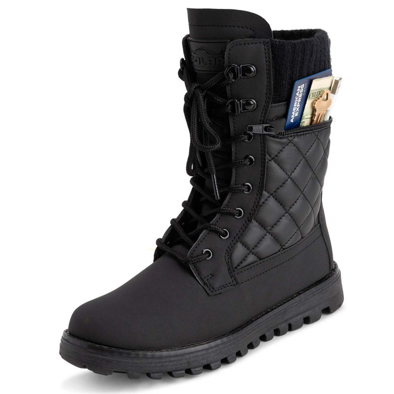 POLAR Womens Memory Foam Outside Pocket Inside Zip Thermal Waterproof Deep Tread Rubber Sole Snow Boots - Black Cardy Mono - EU38/US7 - YC0623 - Image 1